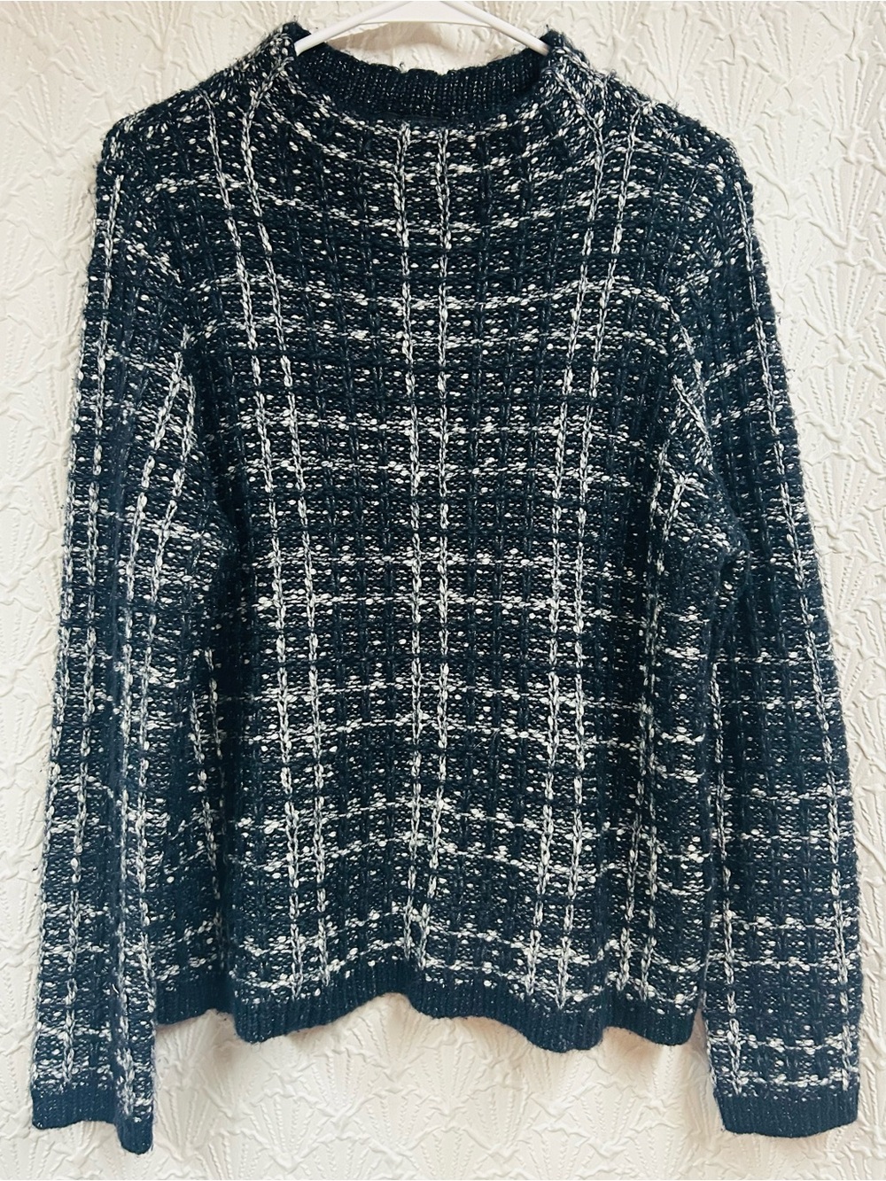 Ann Taylor Factory Navy & White Textured Checkerboard Knit Sweater
